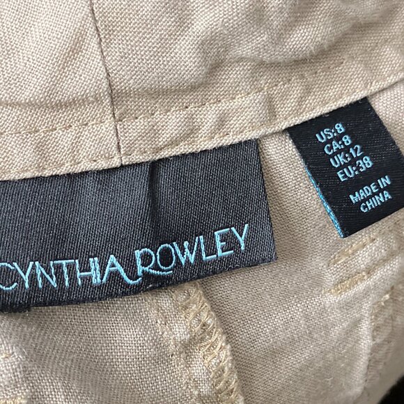 Cynthia Rowley Size 8 Beige 100% Linen Roll-Tab‎ Convertible Crop Beach Pants - Picture 3 of 4